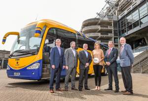 16 May 2014; Roscommon GAA today unveiled their new official team coach which will be used for team travel for all codes in the County. There are six travel partners generously sponsoring the initiative  BNP Paribas Real Estate, Ballymore Group, Dermot Hughes Toyota, Westward Scania Ireland, Seamus Carthy - REA Auctioneers and ONeills Sports.? Pictured at the launch are, from left to right, Thomas Carthy, BNP Paribas Real Estate, Peter Scott, Campion Insurance, Cormac Farrell, O'Neills Sports, Kelly Hopkins, Dermot Hughes Toyota, Seamus Carthy, REA Auctioneers and Patrick Carton, Westward Scania Ireland. Croke Park, Dublin. Picture credit: Ramsey Cardy / SPORTSFILE *** NO REPRODUCTION FEE ***