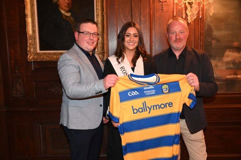 Tom Murray, Roscommon GAA Chairperson, Rebecca Collins Roscommon Rose 2026 and Club Rossie International Global Brand Ambassador,  John Mee, Club Rossie International Liaison at April 2026 Launch of CRI in New York